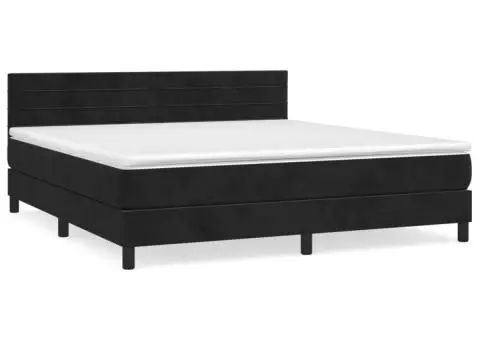 Pat box spring cu saltea, negru, 160x200 cm, catifea - 2/5