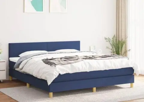 Pat continental cu saltea, albastru, 160x200cm, material textil - 1/5