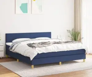 vidaXL Pat continental cu saltea, albastru, 160x200cm, material textil