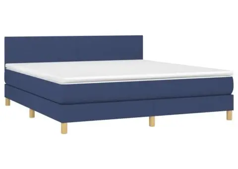 Pat continental cu saltea, albastru, 160x200cm, material textil - 3/5