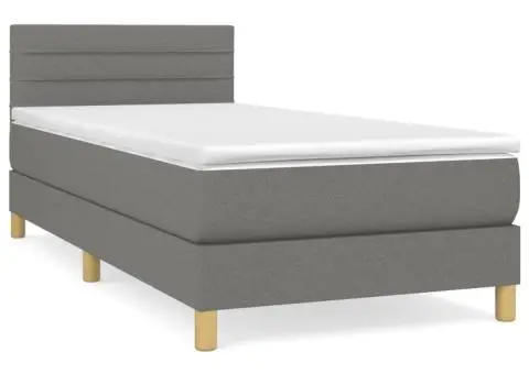 Pat box spring cu saltea, gri închis, 90x190 cm, textil - 2/5