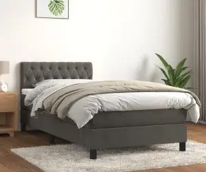 vidaXL Pat box spring cu saltea, gri închis, 90x190 cm, catifea