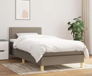 vidaXL Pat box spring cu saltea, gri taupe, 90x190 cm, textil