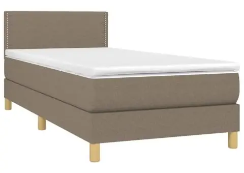 Pat box spring cu saltea, gri taupe, 90x190 cm, textil - 3/5