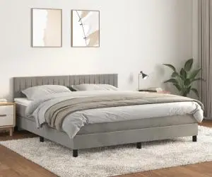 vidaXL Pat box spring cu saltea, gri deschis, 180x200 cm, catifea