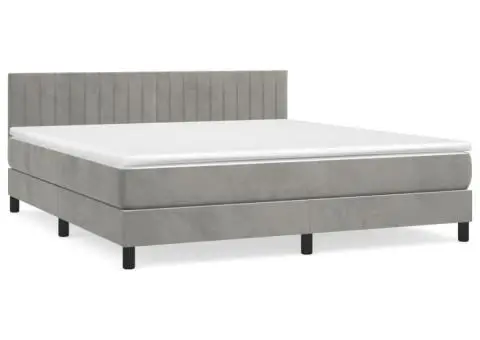 Pat box spring cu saltea, gri deschis, 180x200 cm, catifea - 2/5