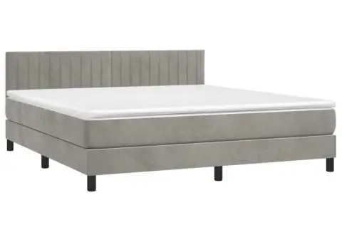 Pat box spring cu saltea, gri deschis, 180x200 cm, catifea - 3/5