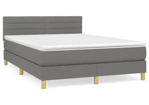 Pat box spring cu saltea, gri închis, 140x200 cm, textil - 2/5