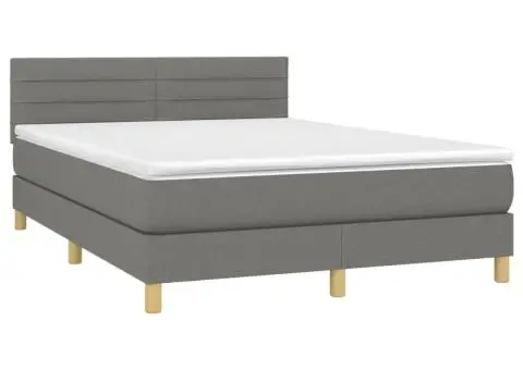 Pat box spring cu saltea, gri închis, 140x200 cm, textil - 3/5