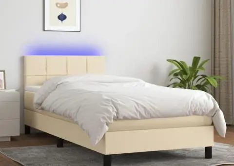 Pat cu arcuri, saltea și LED, crem, 80x200 cm, textil - 1/5