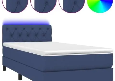 Pat cu arcuri, saltea și LED, albastru, 80x200 cm, textil - 2/5