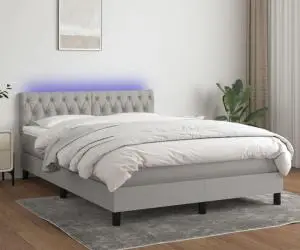 vidaXL Pat cu arcuri, saltea și LED, gri deschis, 140x200 cm, textil