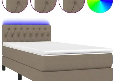 Pat cu arcuri, saltea și LED, gri taupe, 90x200 cm, textil - 2/5