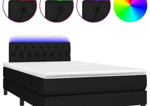 Pat cu arcuri, saltea și LED, negru, 120x200 cm, textil - 2/5