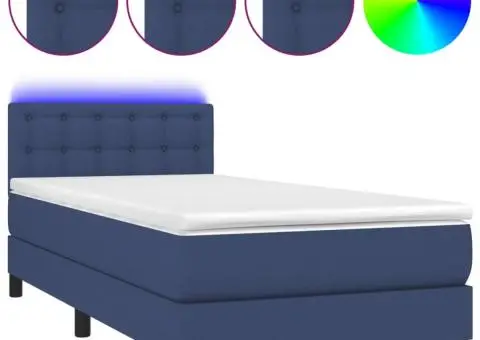 Pat cu arcuri, saltea și LED, albastru, 90x200 cm, textil - 2/5