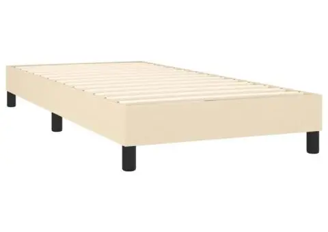 Pat cu arcuri, saltea și LED, crem, 100x200 cm, textil - 5/5