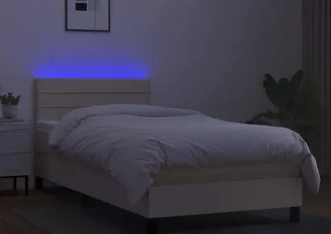 Pat cu arcuri, saltea și LED, crem, 80x200 cm, textil - 4/5