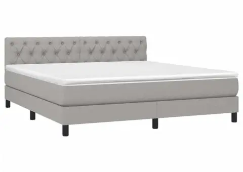 Pat cu arcuri, saltea și LED, gri deschis, 160x200 cm, textil - 3/5