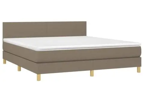 Pat cu arcuri, saltea și LED, gri taupe, 180x200 cm, textil - 3/5