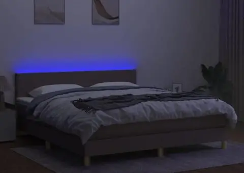 Pat cu arcuri, saltea și LED, gri taupe, 180x200 cm, textil - 4/5