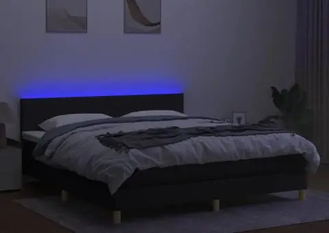 Pat cu arcuri, saltea și LED, negru, 180x200 cm, textil - 4/5