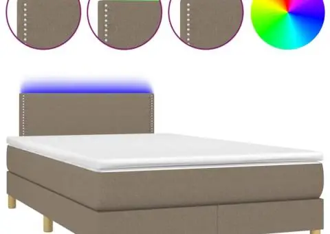 Pat cu arcuri, saltea și LED, gri taupe, 120x200 cm, textil - 2/5