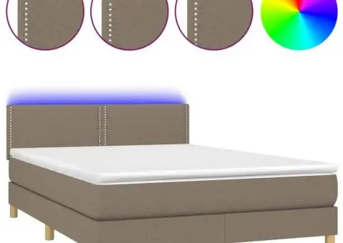 Pat cu arcuri, saltea și LED, gri taupe, 140x190 cm, textil - 2/5