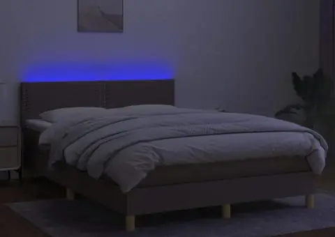 Pat cu arcuri, saltea și LED, gri taupe, 140x190 cm, textil - 3/5