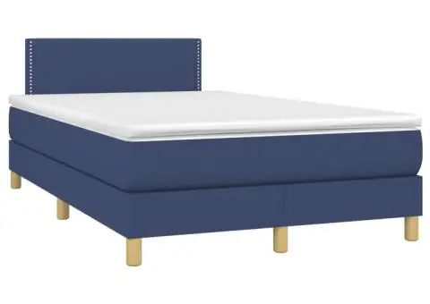 Pat cu arcuri, saltea și LED, albastru, 120x200 cm, textil - 3/5