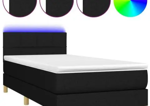 Pat cu arcuri, saltea și LED, negru, 80x200 cm, textil - 2/5