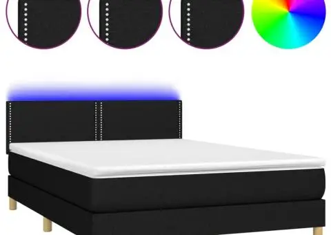 Pat cu arcuri, saltea și LED, negru, 140x190 cm, textil - 2/5