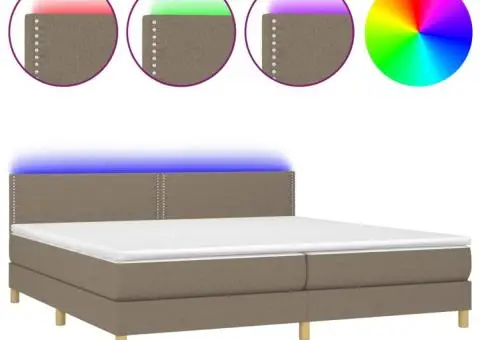 Pat cu arcuri, saltea și LED, gri taupe, 200x200 cm, textil - 1/5