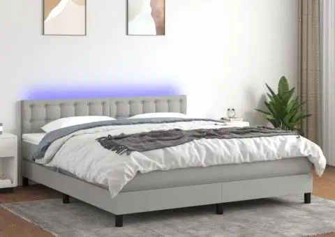 Pat cu arcuri, saltea și LED, gri deschis, 180x200 cm, textil - 1/5