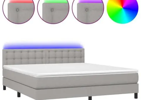 Pat cu arcuri, saltea și LED, gri deschis, 180x200 cm, textil - 2/5