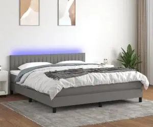 vidaXL Pat cu arcuri, saltea și LED, gri închis, 180x200 cm, textil