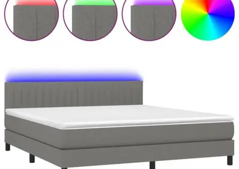 Pat cu arcuri, saltea și LED, gri închis, 180x200 cm, textil - 2/5