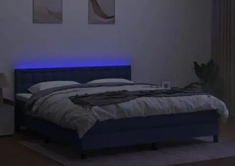 Pat cu arcuri, saltea și LED, albastru, 160x200 cm, textil - 4/5