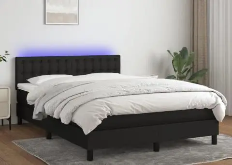 Pat cu arcuri, saltea și LED, negru, 140x200 cm, textil - 1/5