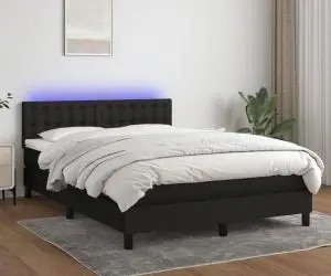 vidaXL Pat cu arcuri, saltea și LED, negru, 140x200 cm, textil