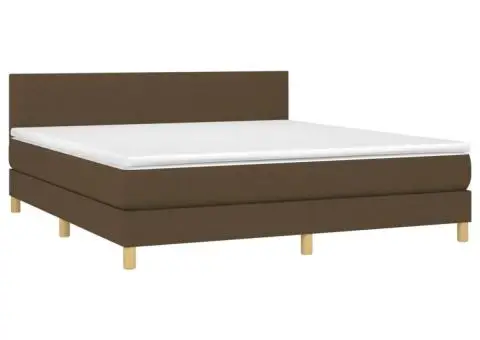 Pat cu arcuri, saltea și LED, maro închis, 160x200 cm, textil - 3/5