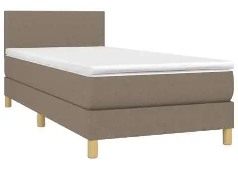 Pat cu arcuri, saltea și LED, gri taupe, 90x190 cm, textil - 3/5