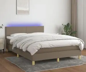 vidaXL Pat cu arcuri, saltea și LED, gri taupe, 140x200 cm, textil