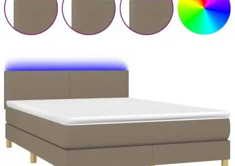 Pat cu arcuri, saltea și LED, gri taupe, 140x200 cm, textil - 2/5