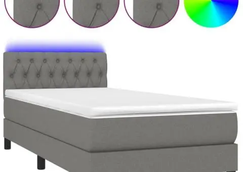Pat cu arcuri, saltea și LED, gri închis, 100x200 cm, textil - 2/5