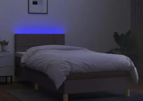 Pat cu arcuri, saltea și LED, gri taupe, 80x200 cm, textil - 4/5