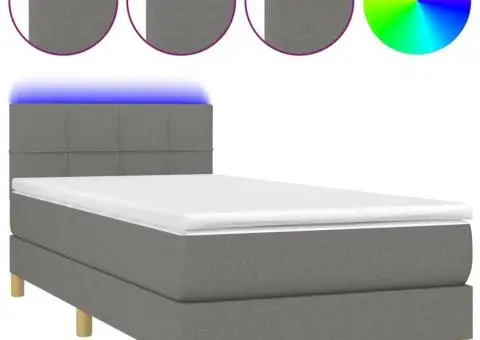 Pat cu arcuri, saltea și LED, gri închis, 90x190 cm, textil - 2/5