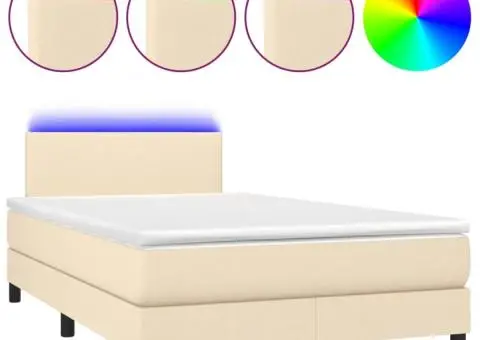 Pat cu arcuri, saltea și LED, crem, 120x200 cm, textil - 2/5