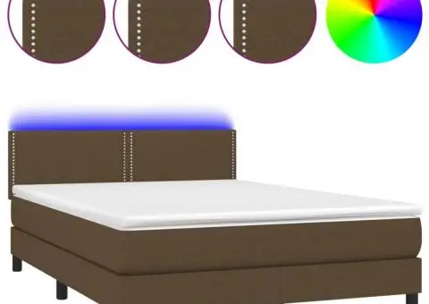 Pat cu arcuri, saltea și LED, maro închis, 140x190 cm, textil - 2/5