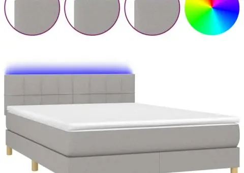 Pat cu arcuri, saltea și LED, gri deschis, 140x200 cm, textil - 2/5