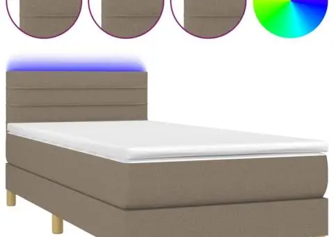 Pat cu arcuri, saltea și LED, gri taupe, 90x200 cm, textil - 2/5